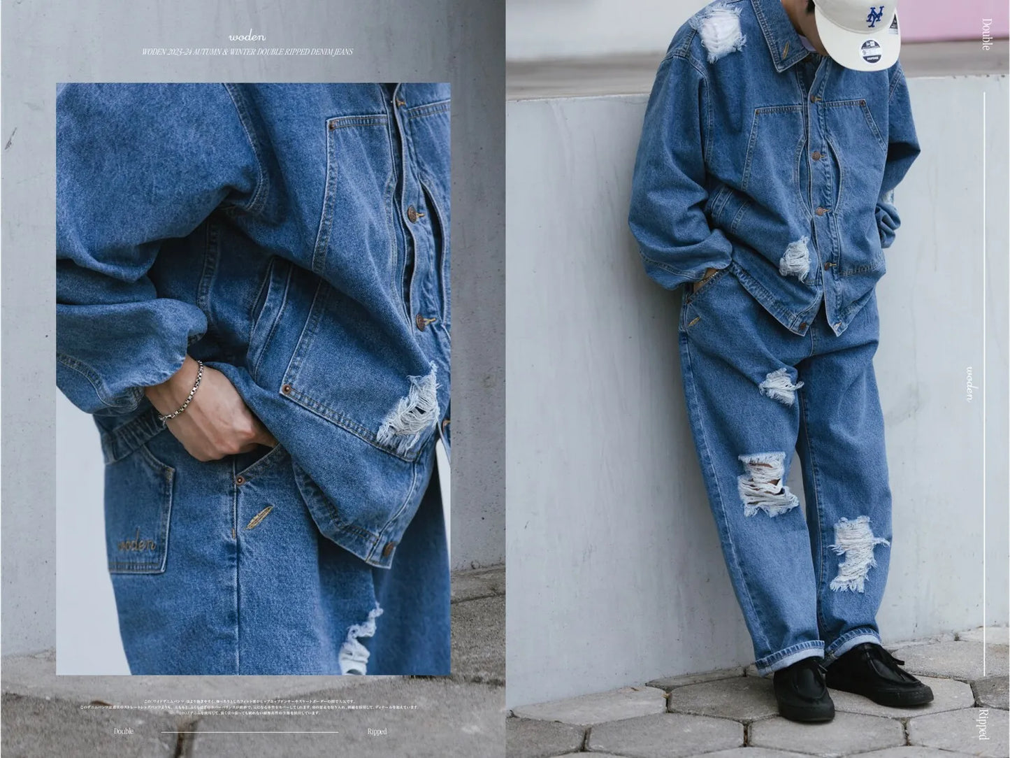 WODEN 2023-24 Autumn & Winter Double Ripped Denim Jeans
