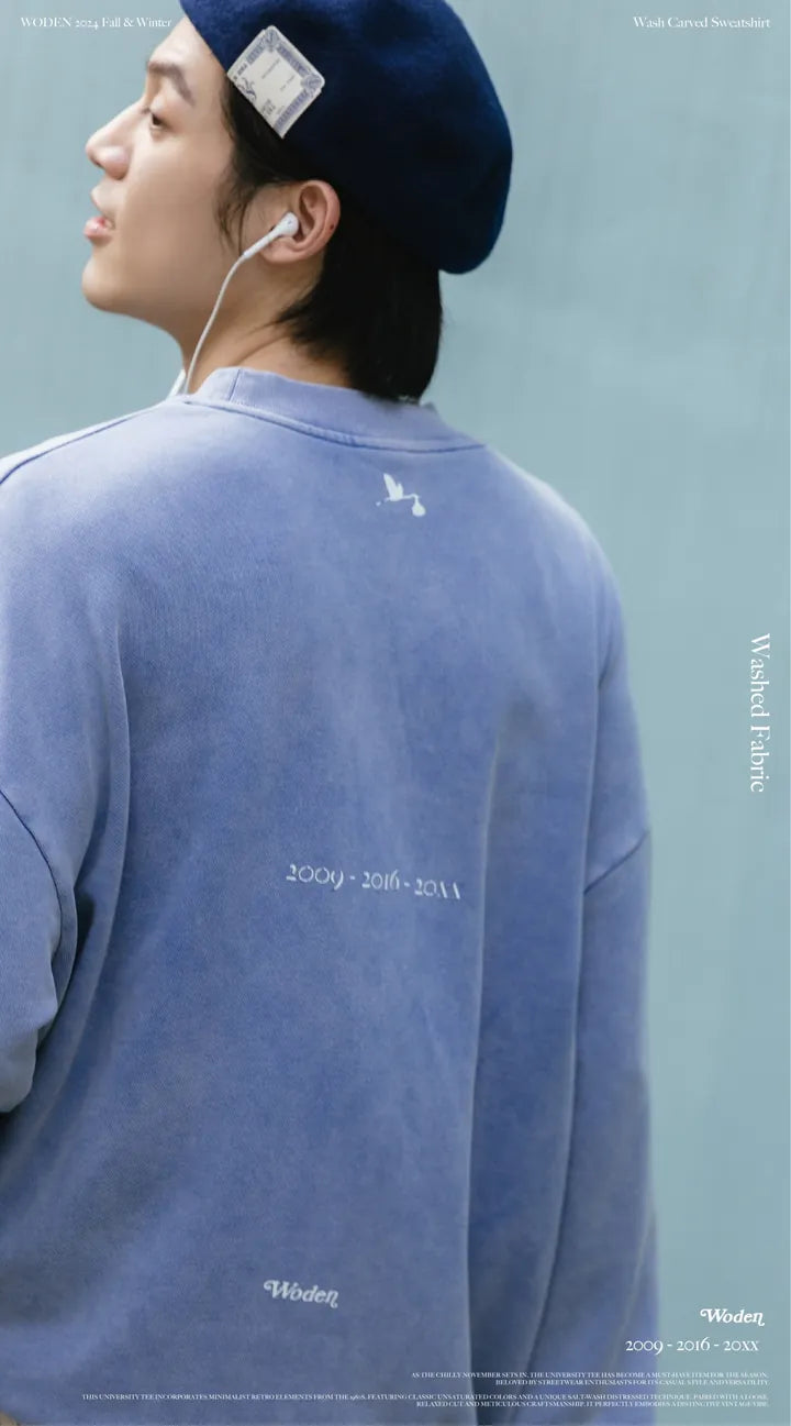 WODEN 2024 Fall & Winter 027 Wash Carved Sweatshirt