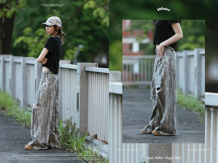 WODEN 2024 Fall & Winter 030 Snake Pattern Baggy Pants