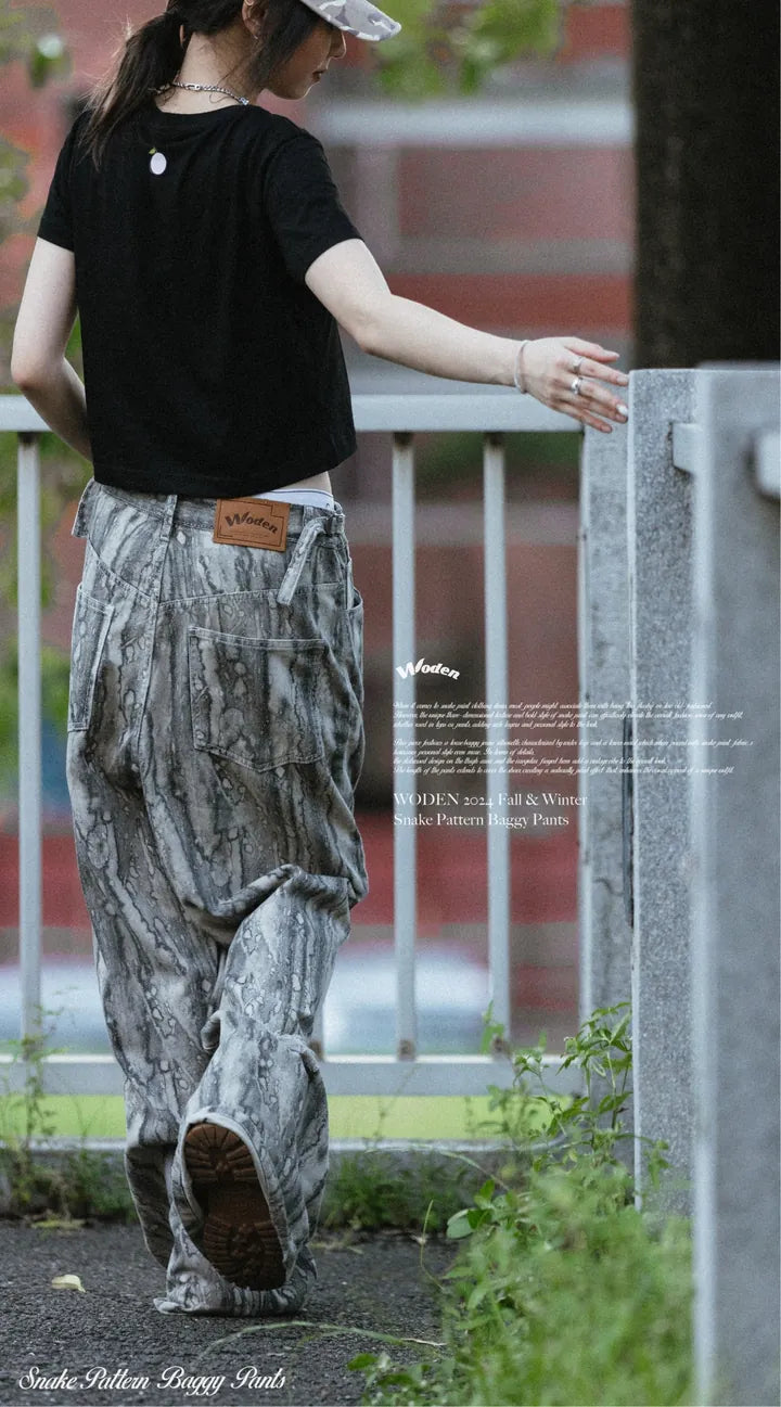 WODEN 2024 Fall & Winter 030 Snake Pattern Baggy Pants