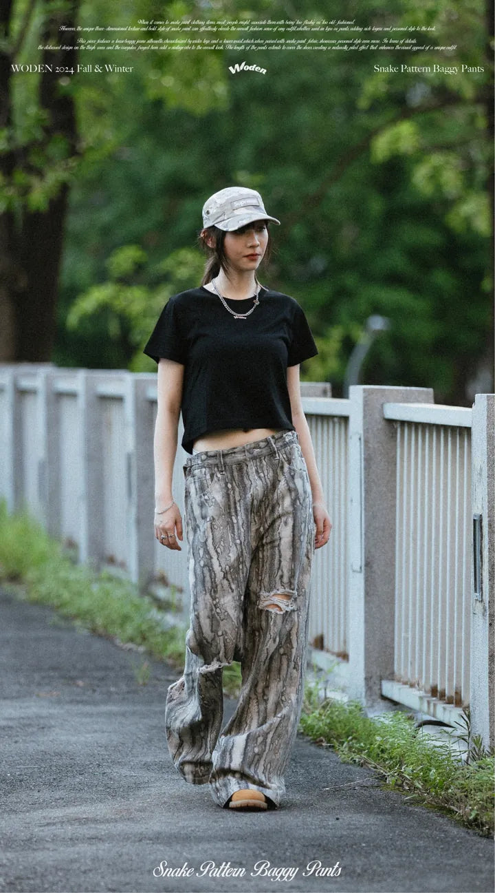 WODEN 2024 Fall & Winter 030 Snake Pattern Baggy Pants