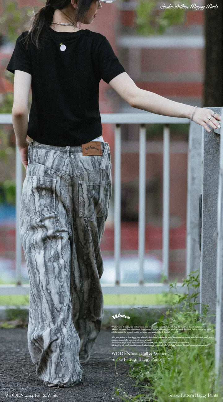 WODEN 2024 Fall & Winter 030 Snake Pattern Baggy Pants