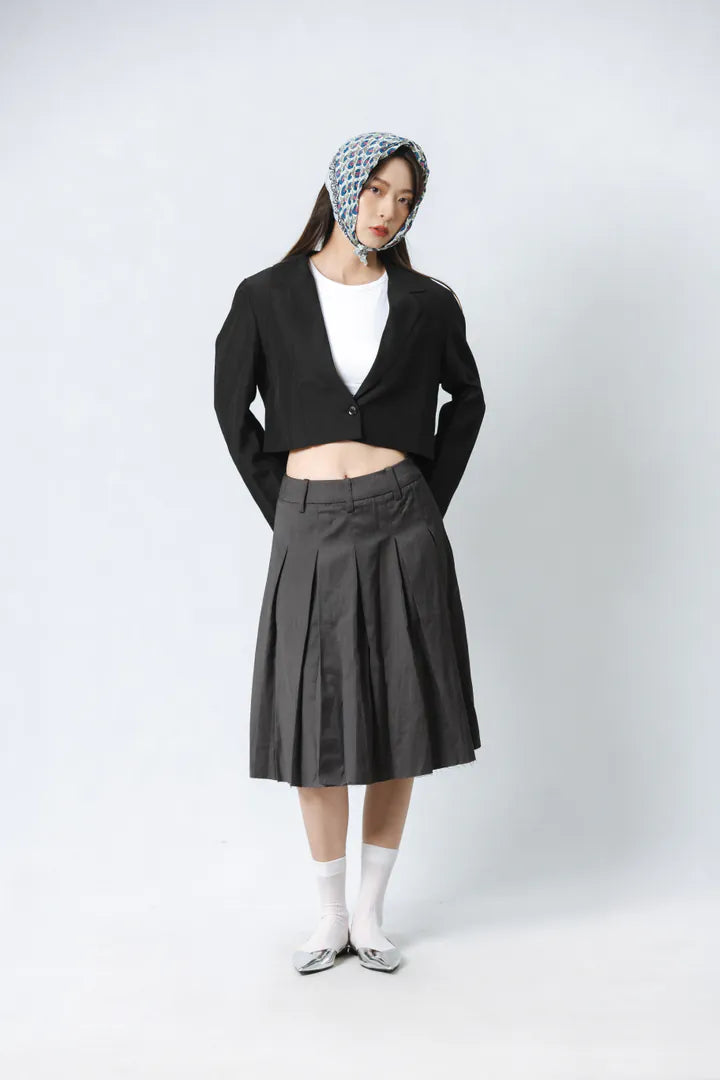 YOKO 西裝布料抽鬚中長裙