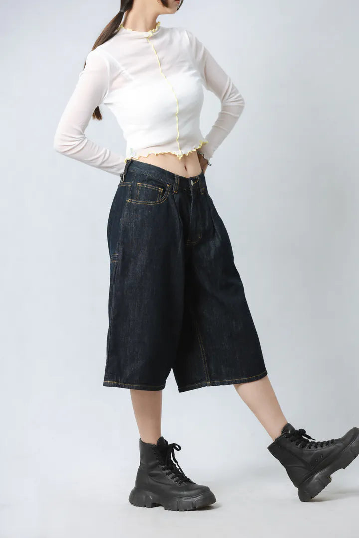 YOKO 深藍牛仔膝下褲