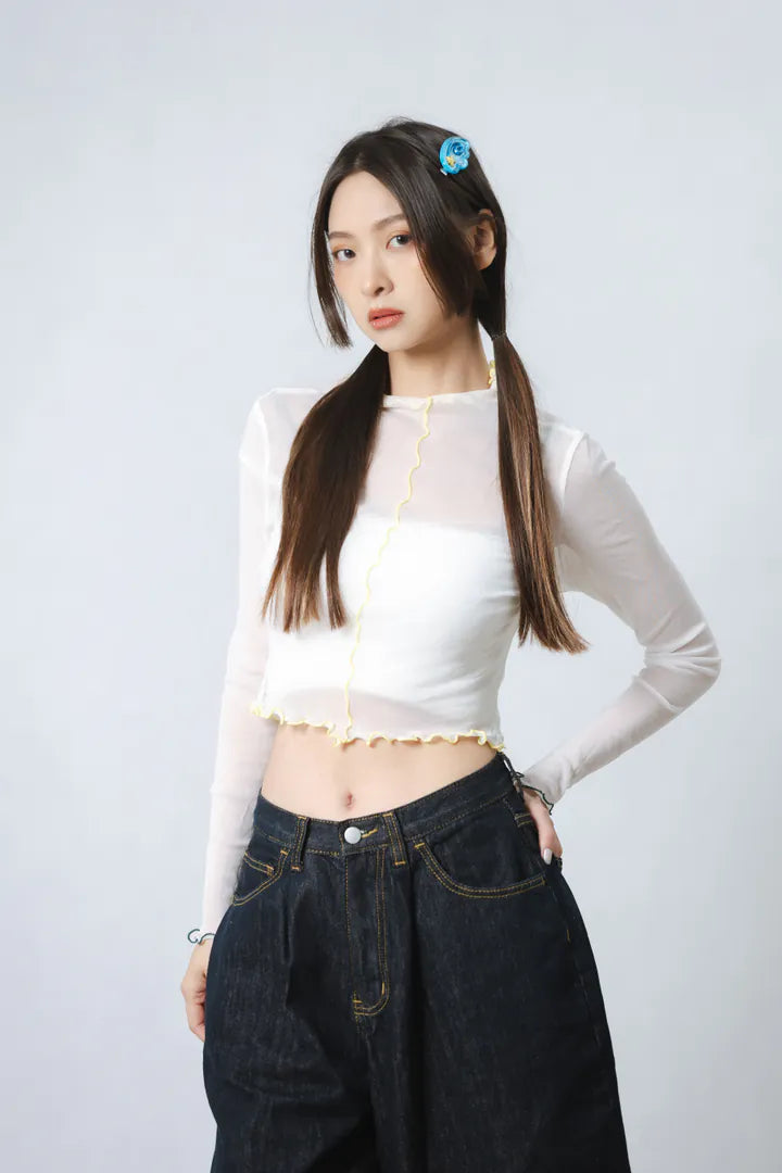 YOKO 深藍牛仔膝下褲