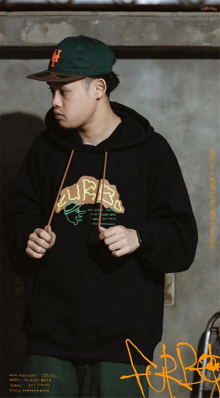WODEN 2023-24 Autumn & Winte 046 Furbo9 Slogan Hoodie 黑