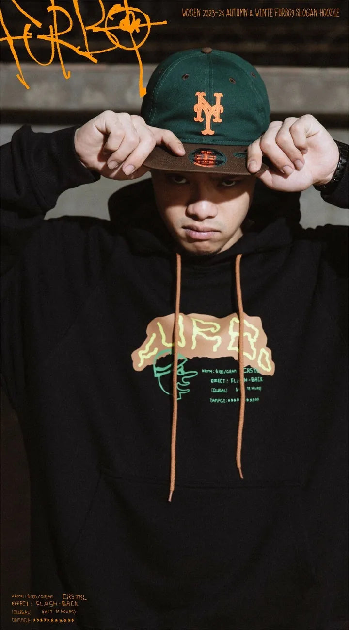 WODEN 2023-24 Autumn & Winte 046 Furbo9 Slogan Hoodie 黑