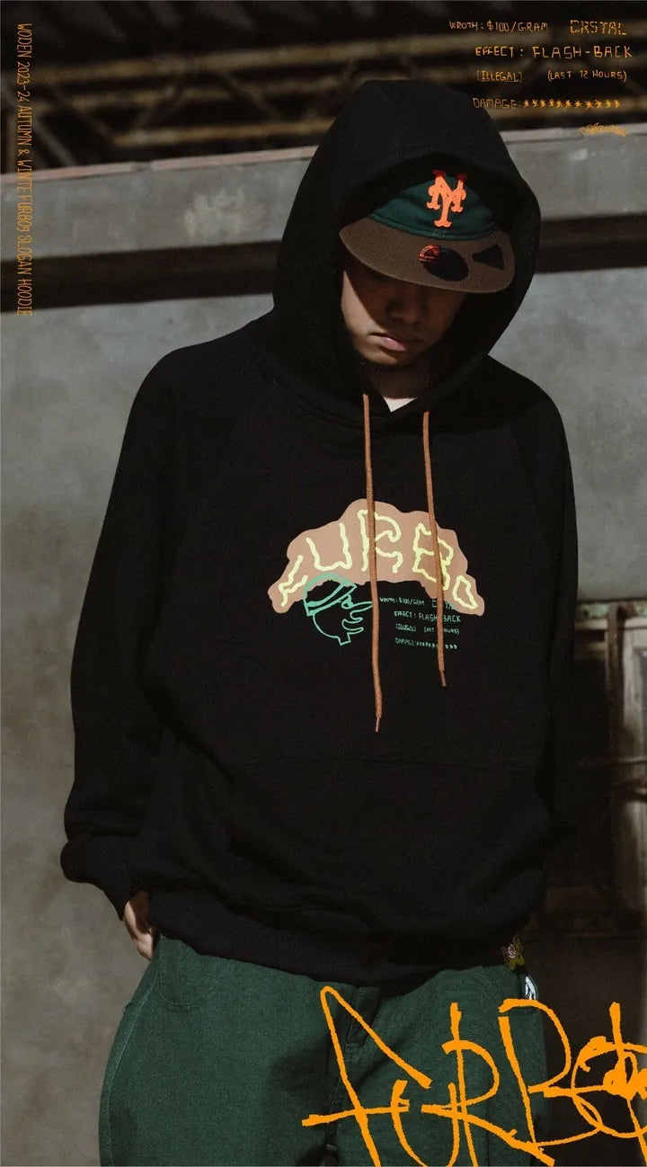 WODEN 2023-24 Autumn & Winte 046 Furbo9 Slogan Hoodie 黑