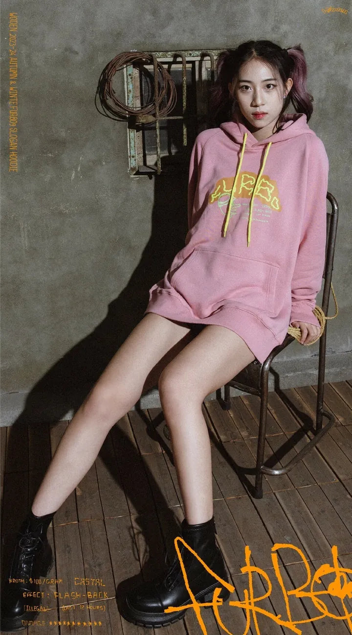 WODEN 2023-24 Autumn & Winte 046 Furbo9 Slogan Hoodie 粉