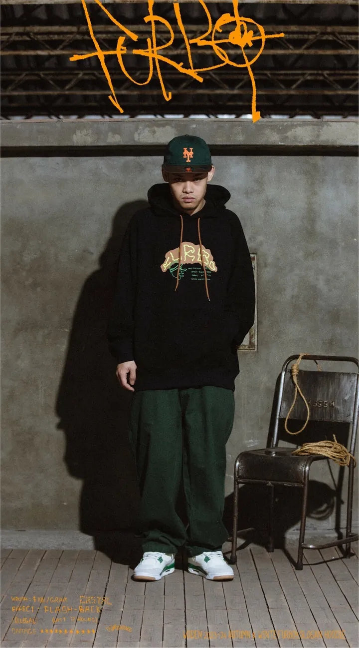 WODEN 2023-24 Autumn & Winte 046 Furbo9 Slogan Hoodie 黑