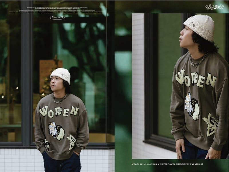 WODEN 2023-24 Autumn & Winter 029 Momentum Towel Embroidery Sweatshirt 綠色款