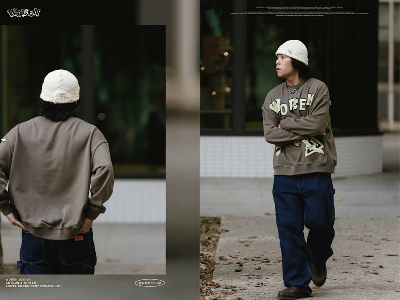 WODEN 2023-24 Autumn & Winter 029 Momentum Towel Embroidery Sweatshirt 綠色款