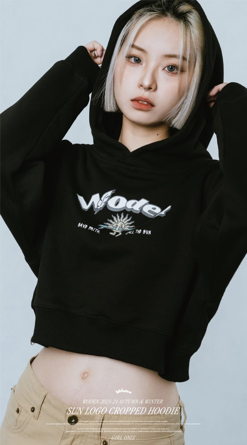WODEN 2023-24 Autumn & Winter 016 SUN LOGO Cropped Hoodie