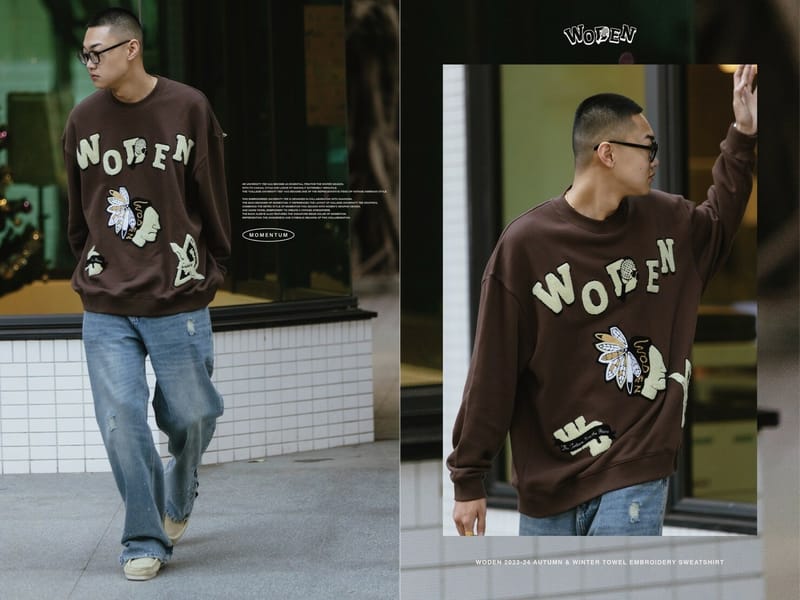 WODEN 2023-24 Autumn & Winter Momentum 029 Towel Embroidery Sweatshirt 咖啡色款