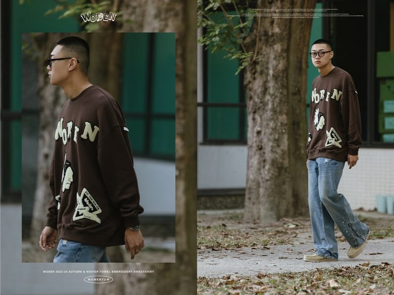 WODEN 2023-24 Autumn & Winter Momentum 029 Towel Embroidery Sweatshirt 咖啡色款