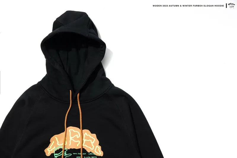 WODEN 2023-24 Autumn & Winte 046 Furbo9 Slogan Hoodie 黑