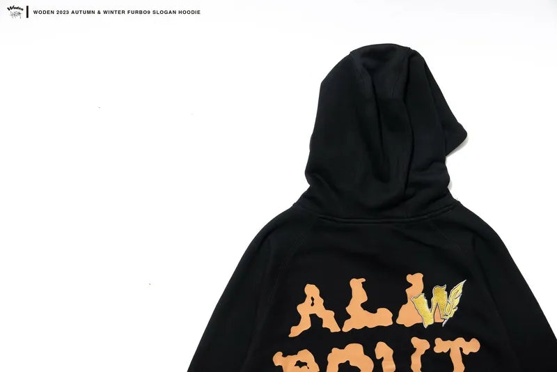 WODEN 2023-24 Autumn & Winte 046 Furbo9 Slogan Hoodie 黑