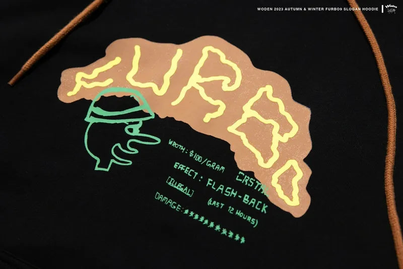 WODEN 2023-24 Autumn & Winte 046 Furbo9 Slogan Hoodie 黑