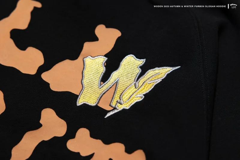 WODEN 2023-24 Autumn & Winte 046 Furbo9 Slogan Hoodie 黑