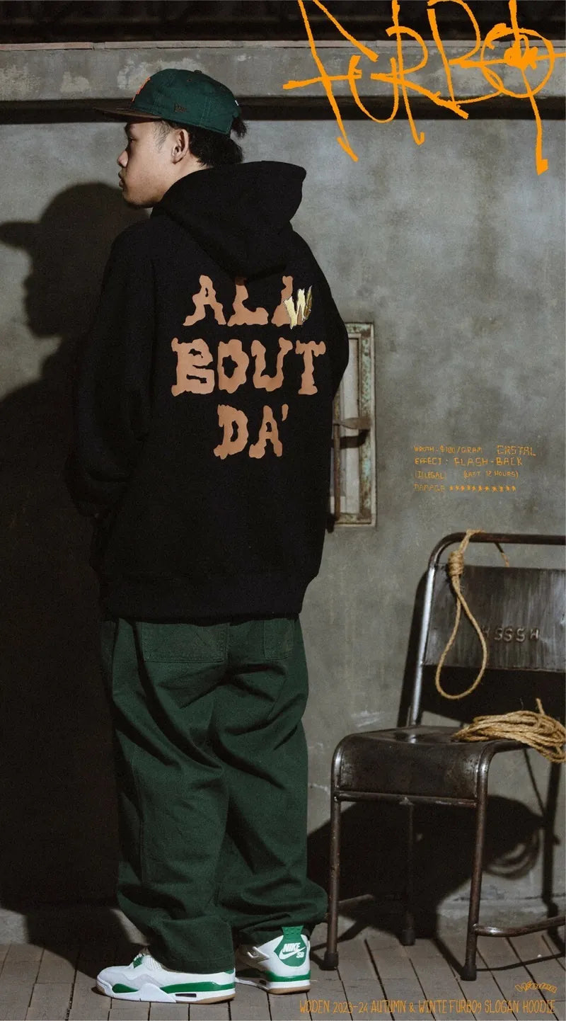 WODEN 2023-24 Autumn & Winte 046 Furbo9 Slogan Hoodie 黑