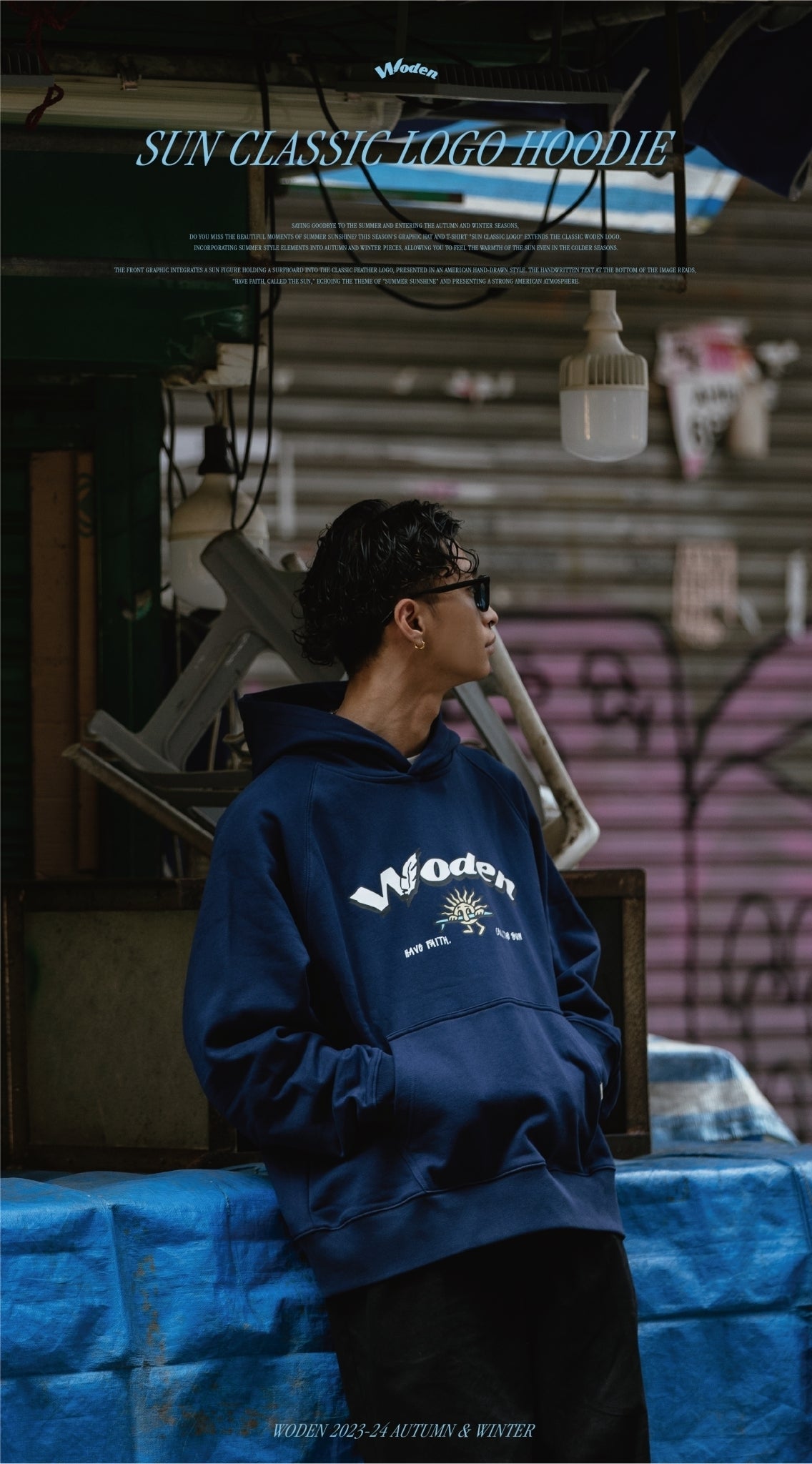 WODEN 2023-24 Autumn & Winter 015 SUN Classic LOGO Hoodie 藏青