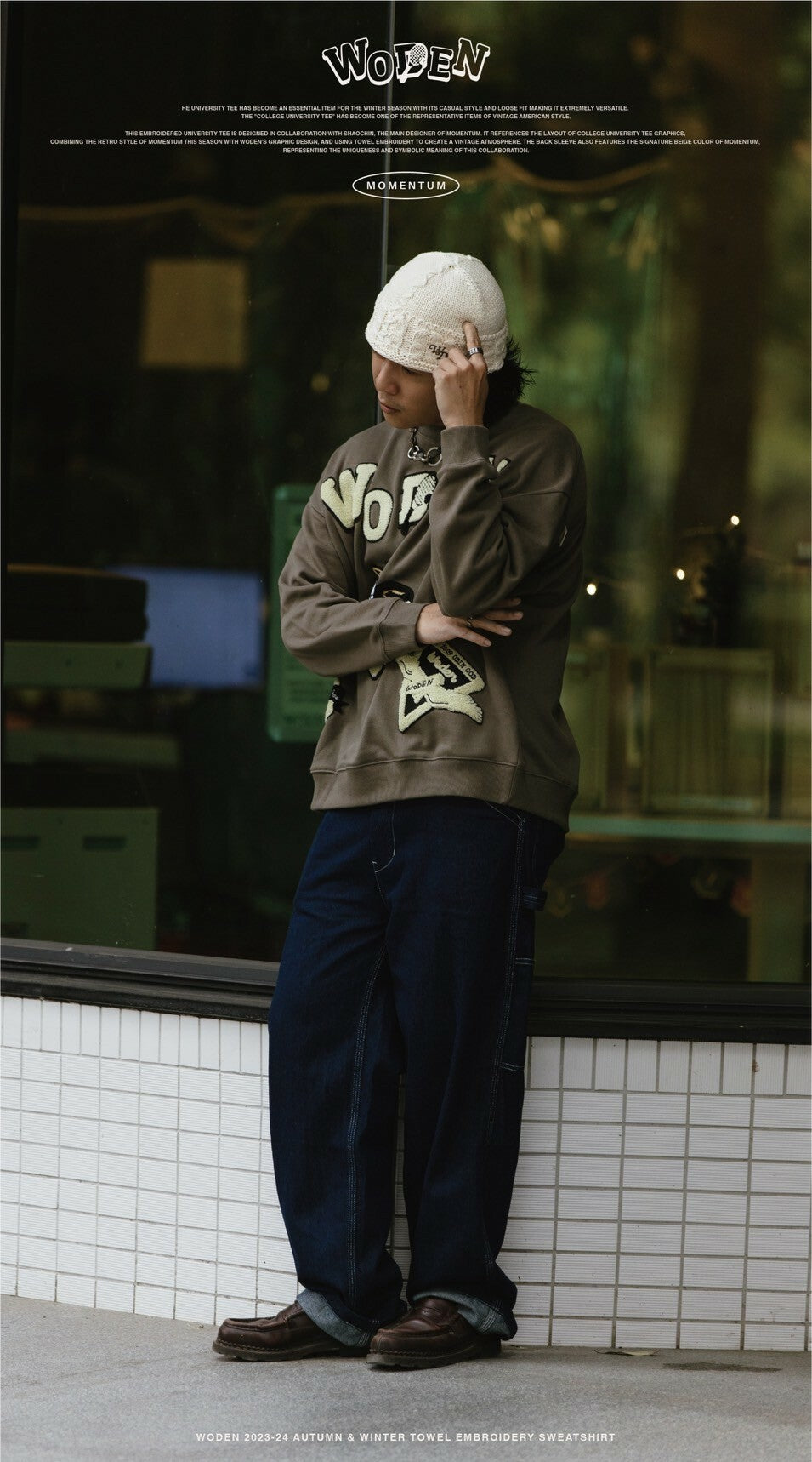 WODEN 2023-24 Autumn & Winter 029 Momentum Towel Embroidery Sweatshirt 綠色款