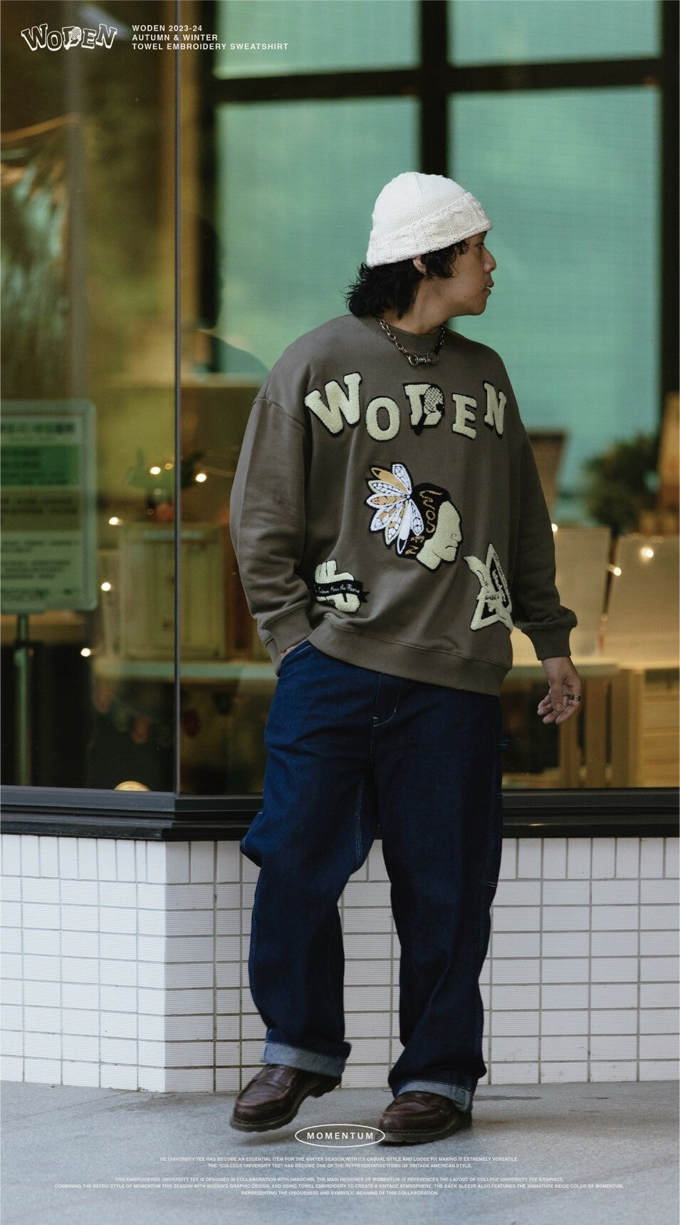 WODEN 2023-24 Autumn & Winter 029 Momentum Towel Embroidery Sweatshirt 綠色款