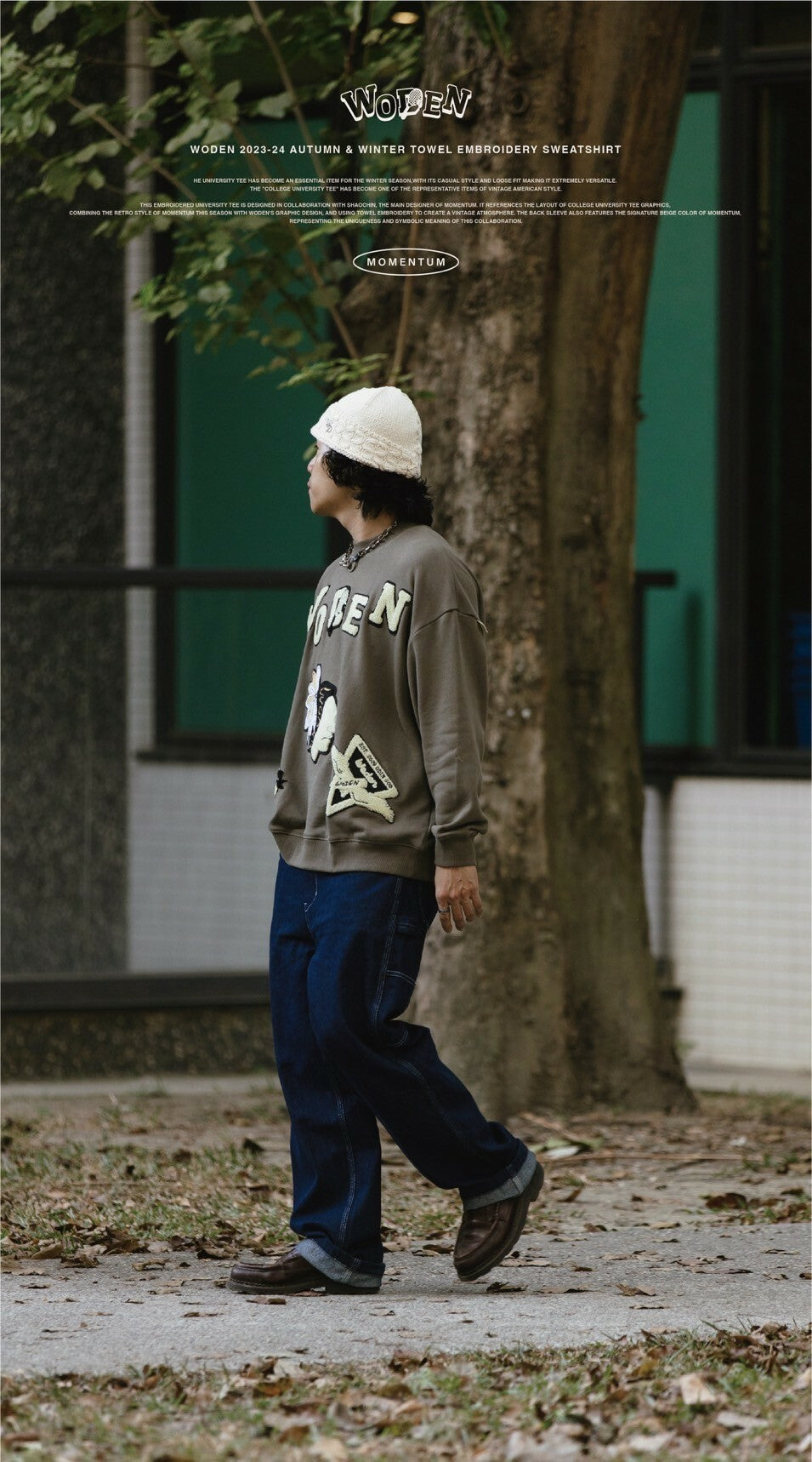 WODEN 2023-24 Autumn & Winter 029 Momentum Towel Embroidery Sweatshirt 綠色款