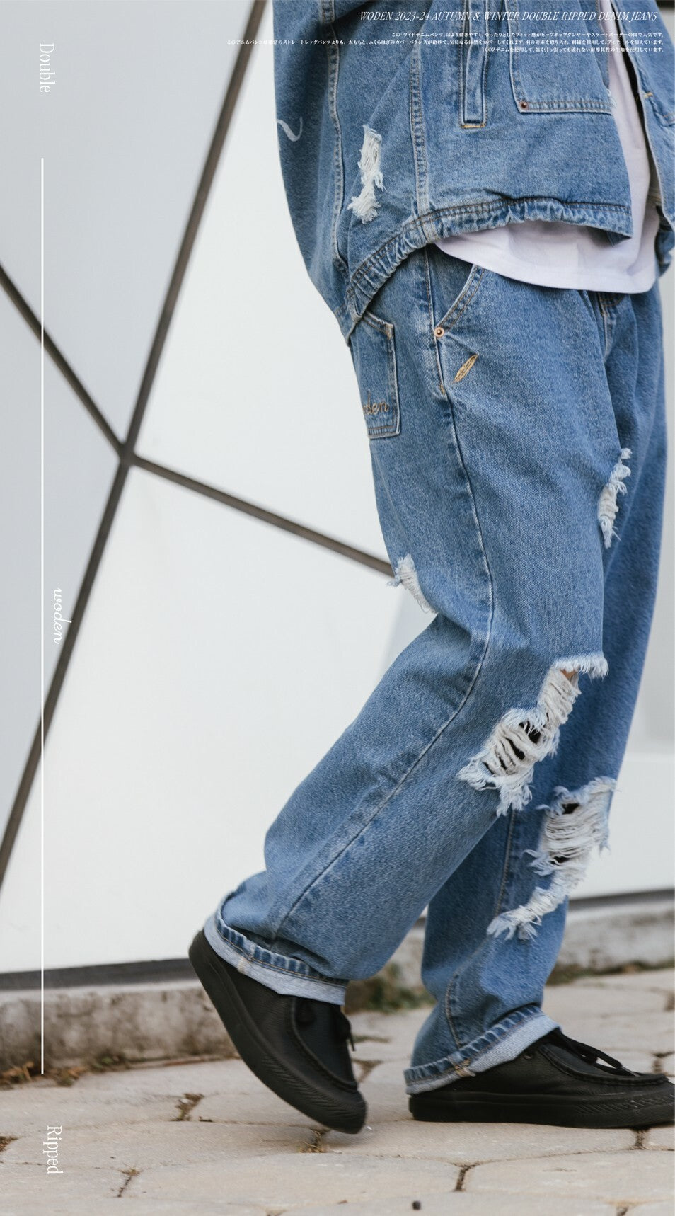 WODEN 2023-24 Autumn & Winter Double Ripped Denim Jeans