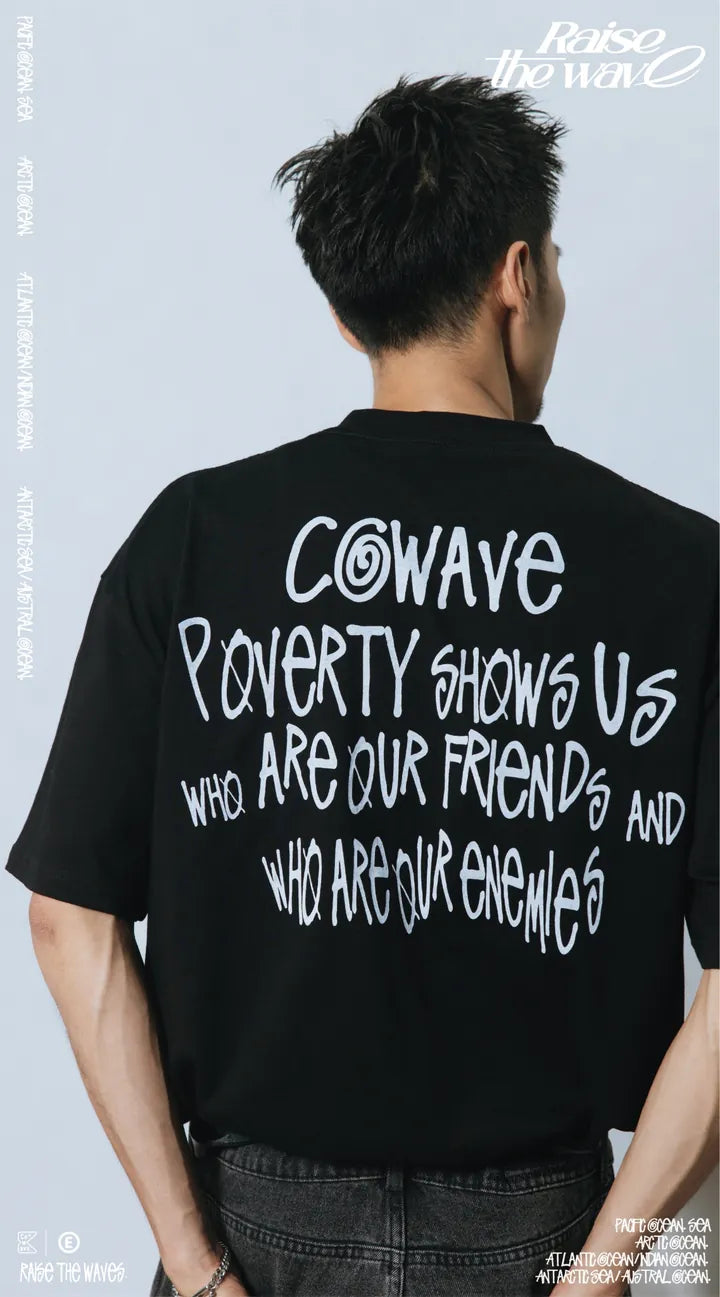 COWAVE 2024 Spring & Summer Begging Picture Font Tee - 黑色款