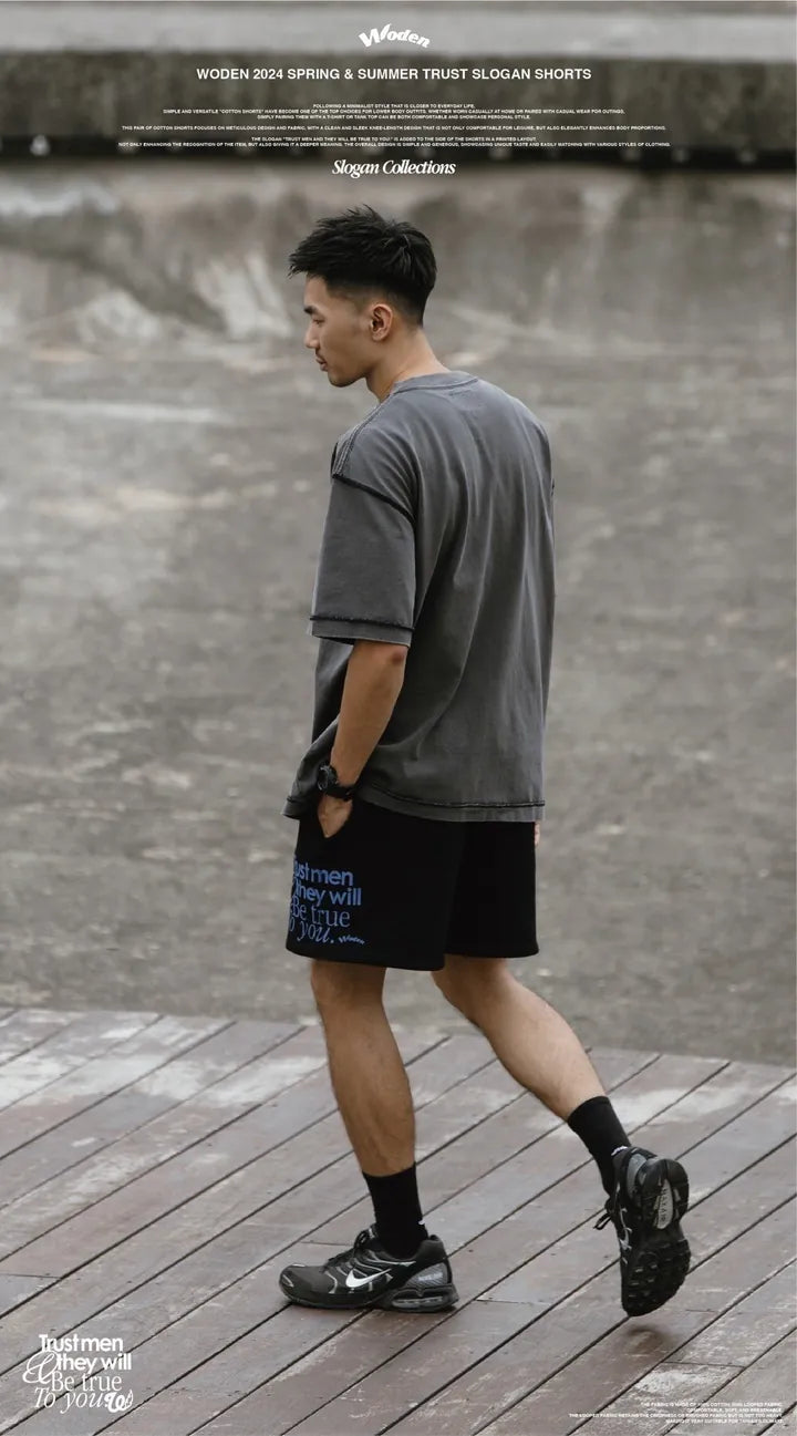 WODEN 2024 Spring & Summer 014 Trust Slogan Shorts