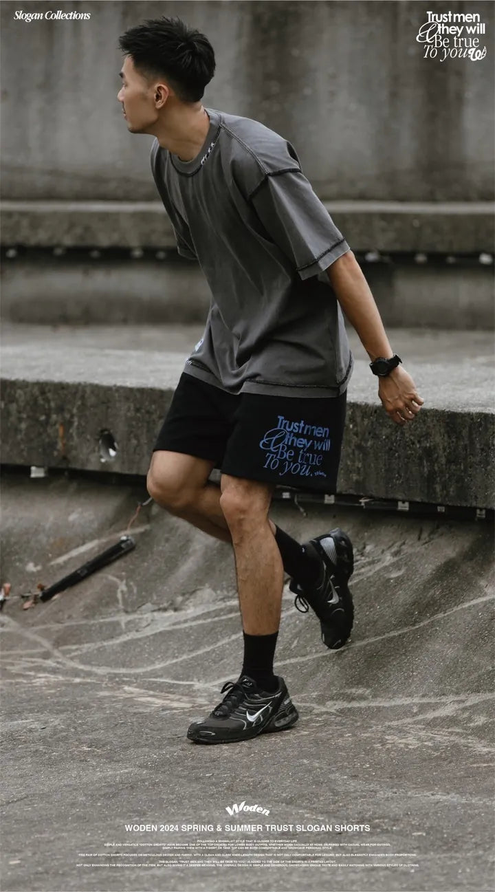 WODEN 2024 Spring & Summer 014 Trust Slogan Shorts