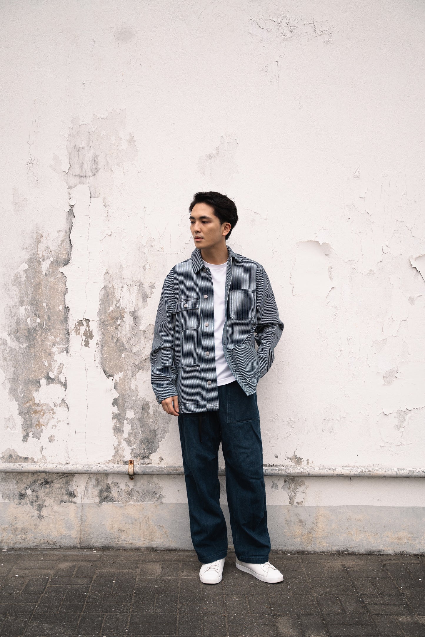 重磅直間條牛仔褸