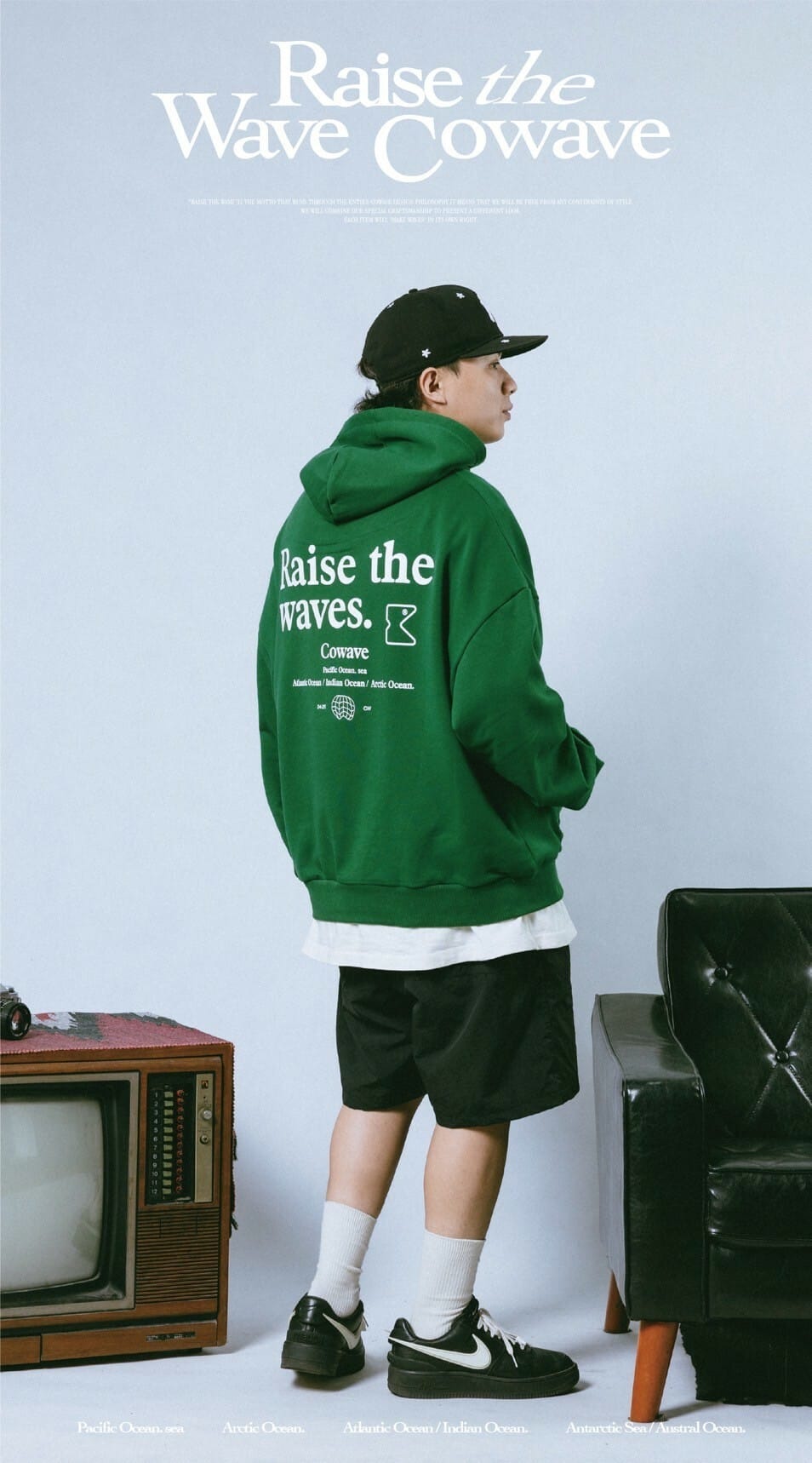 Cowave 2023-24 Fall & Winter Slogan font Hoodie 綠
