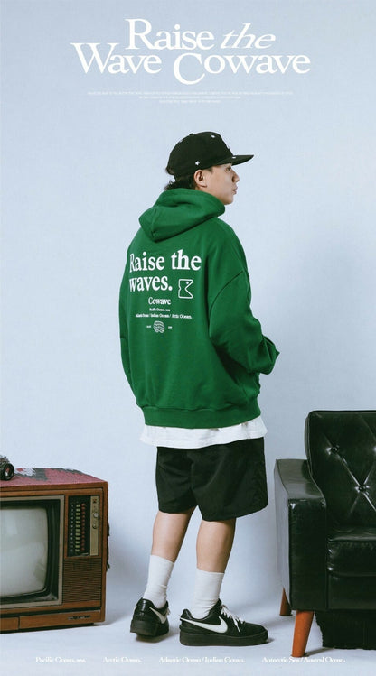 Cowave 2023-24 Fall & Winter Slogan font Hoodie 綠