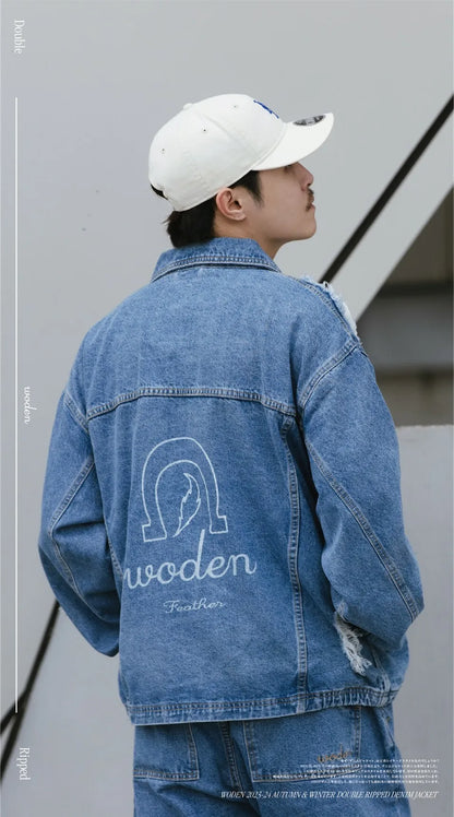 WODEN 2023-24 Autumn & Winter 008 Double Ripped Denim Jacket