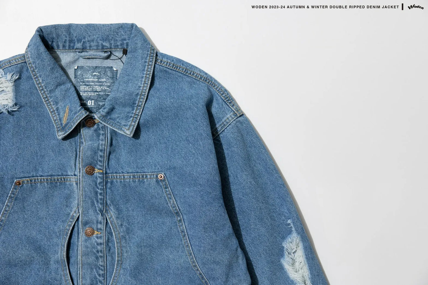 WODEN 2023-24 Autumn & Winter 008 Double Ripped Denim Jacket