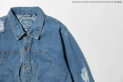 WODEN 2023-24 Autumn & Winter 008 Double Ripped Denim Jacket