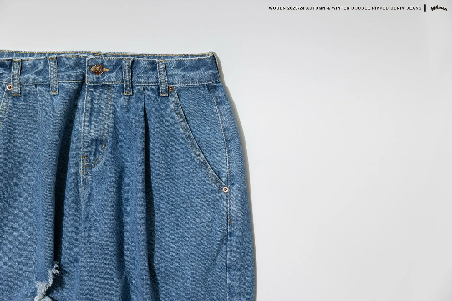 WODEN 2023-24 Autumn & Winter Double Ripped Denim Jeans