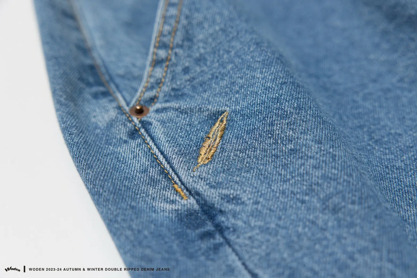 WODEN 2023-24 Autumn & Winter Double Ripped Denim Jeans