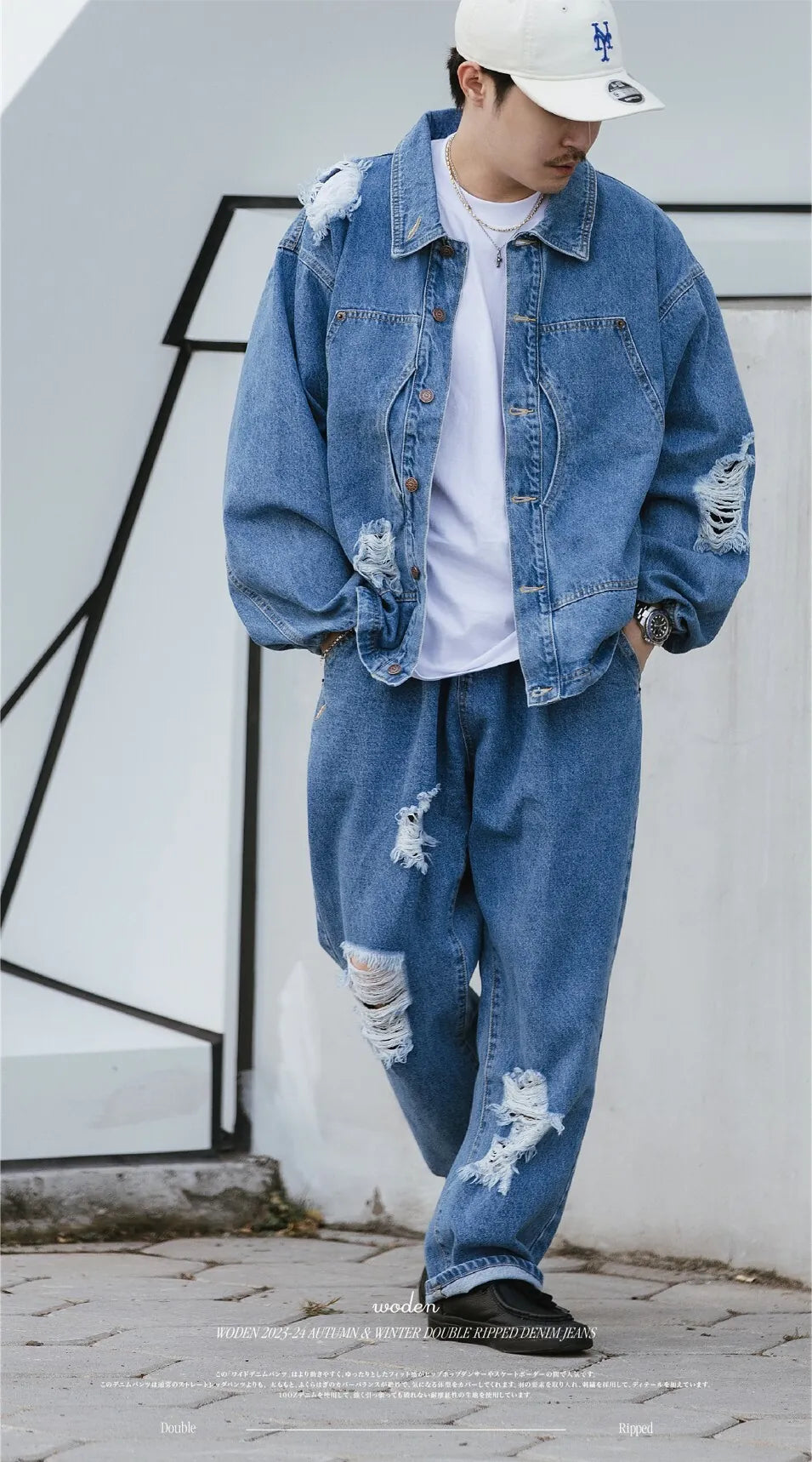 WODEN 2023-24 Autumn & Winter Double Ripped Denim Jeans