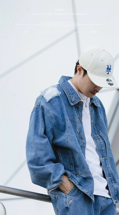WODEN 2023-24 Autumn & Winter 008 Double Ripped Denim Jacket