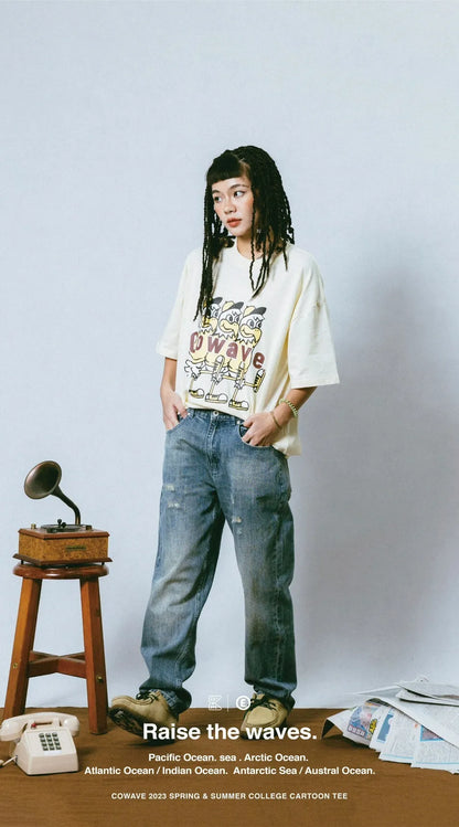 Cowave 2023 Spring & Summer College Cartoon tee 米白