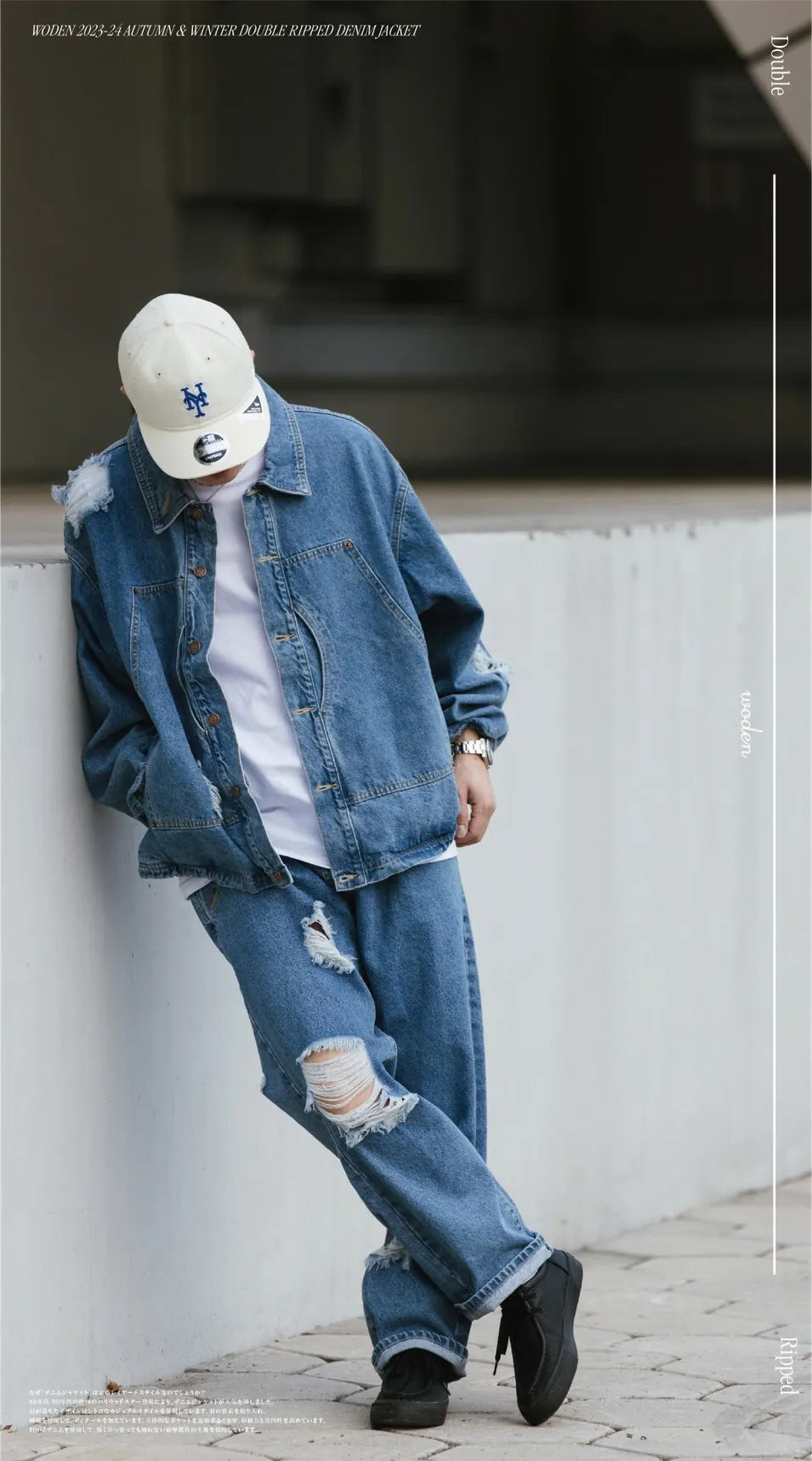 WODEN 2023-24 Autumn & Winter 008 Double Ripped Denim Jacket