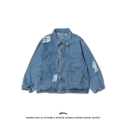 WODEN 2023-24 Autumn & Winter 008 Double Ripped Denim Jacket