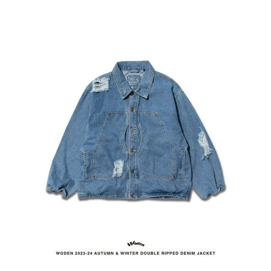 WODEN 2023-24 Autumn & Winter 008 Double Ripped Denim Jacket