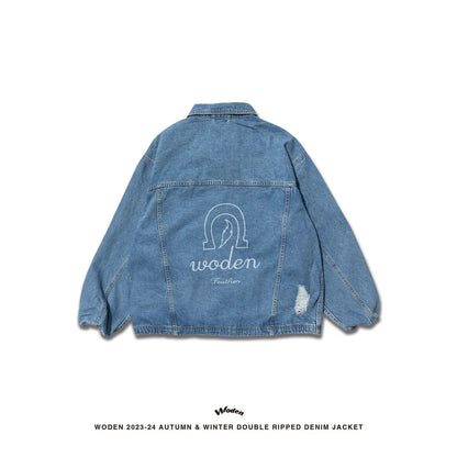 WODEN 2023-24 Autumn & Winter 008 Double Ripped Denim Jacket