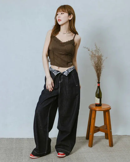 YOKO 翻折牛仔寬褲