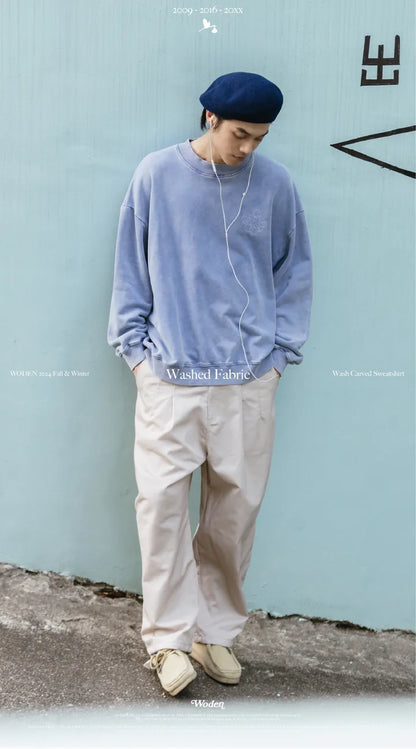 WODEN 2024 Fall & Winter 027 Wash Carved Sweatshirt