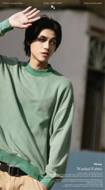 WODEN 2024 Fall & Winter 027 Wash Carved Sweatshirt